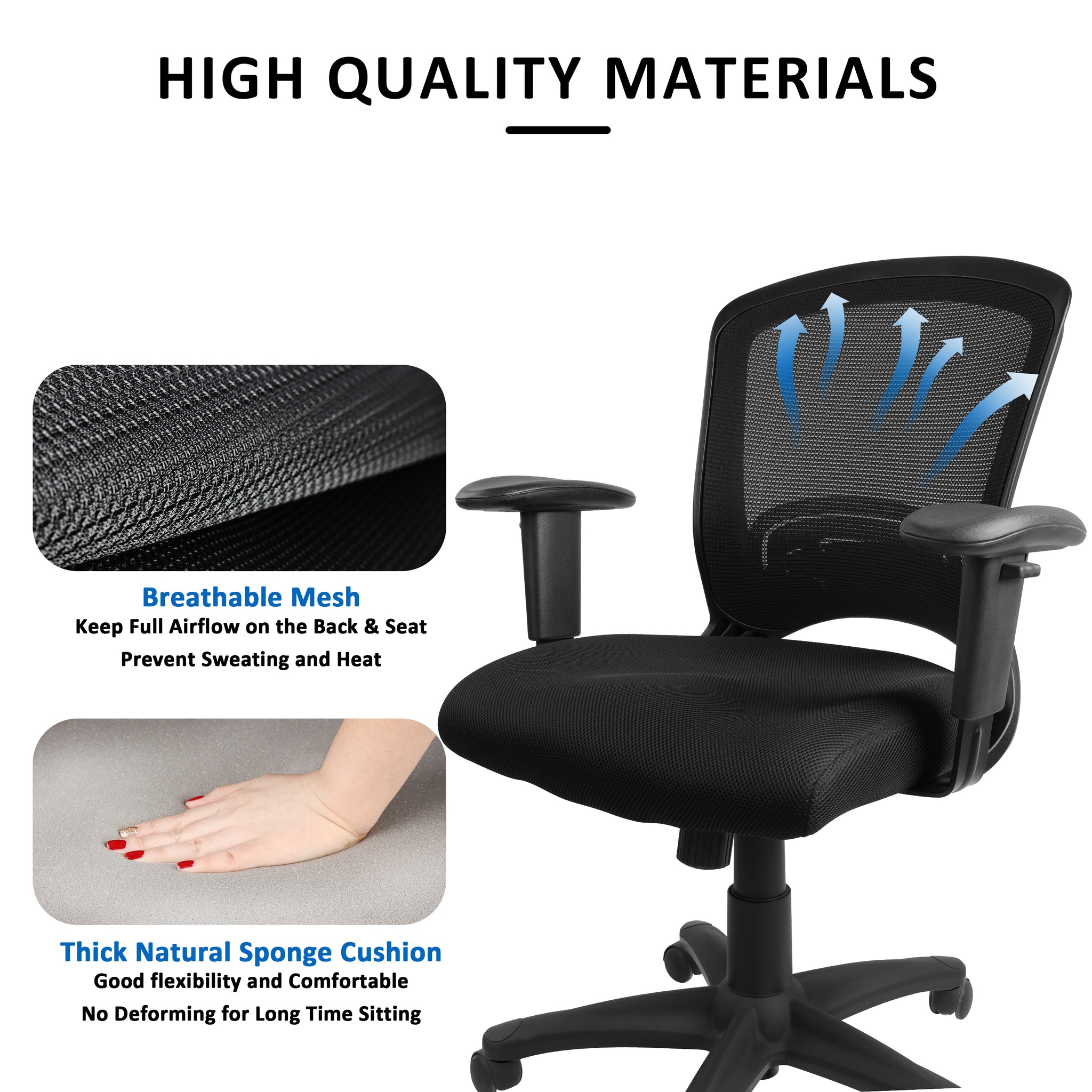 Office High Back Mesh Chair with Lumbar Support & Sponge Cushion Black